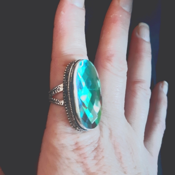 New Oversized Mercury Mystic Topaz 925 Silver Statement Ring. - Picture 6 of 8